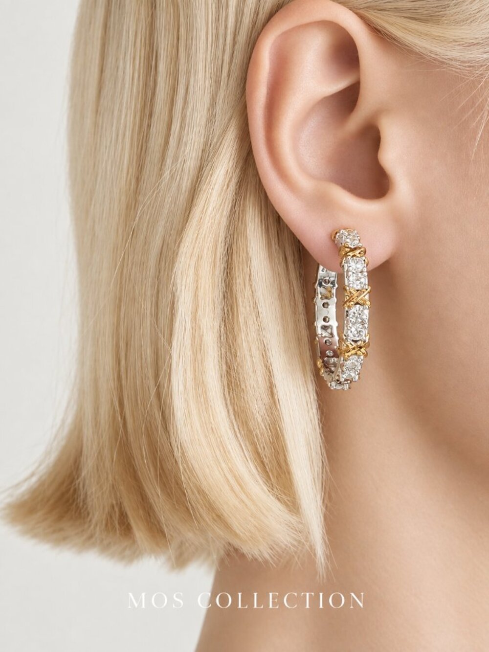 MOS COLLECTION Crystal Rhinestone Hoop Earrings Gold Silver tatement Earrings